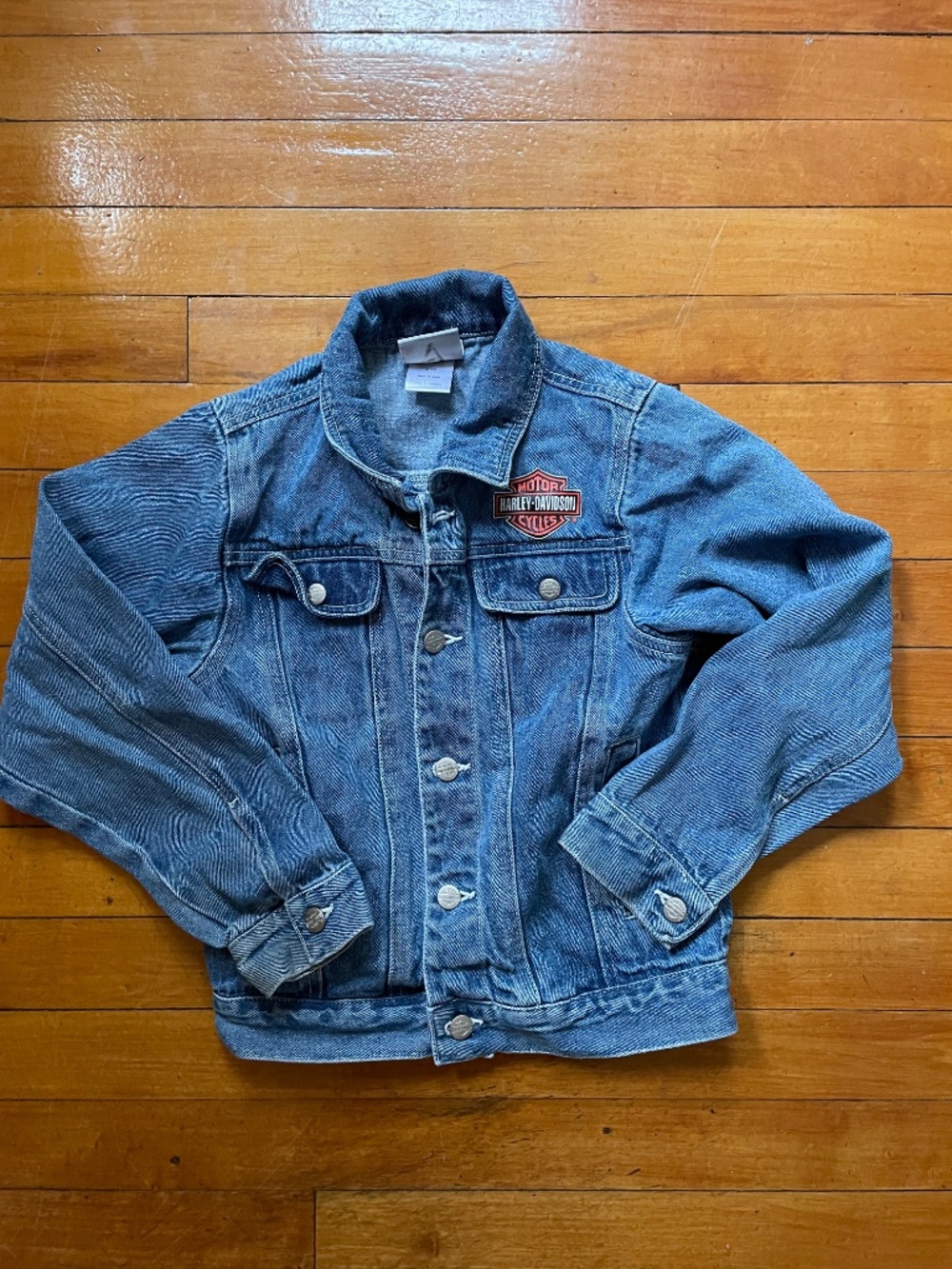 Harley Davidson Kids Denim Jacket Size 8/10 Embroidered Trucker Motorcycle Jean